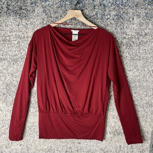 Wolford Shirt Womens Small Burgundy Draped Cowl Neck Long Sleeve Stretch 53805